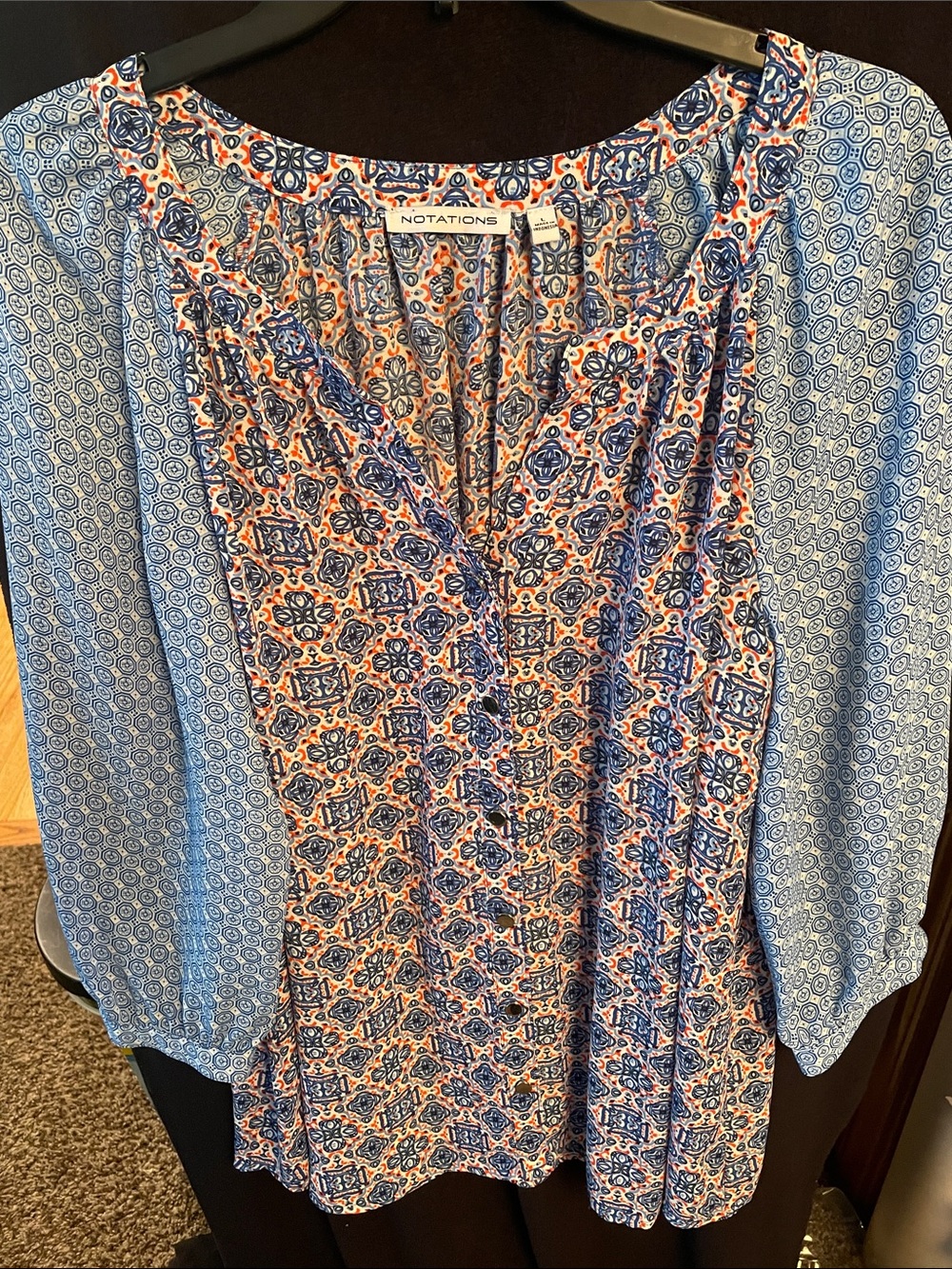 Notations Blue & Coral Patterned Tunic Top